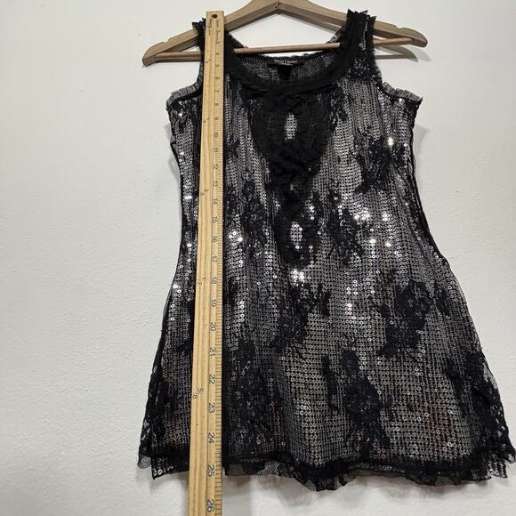 WHBM Sequined Tank Top Brocade Floral Lace Trim Rocker Whimsigoth Indie Small - Picture 8 of 8